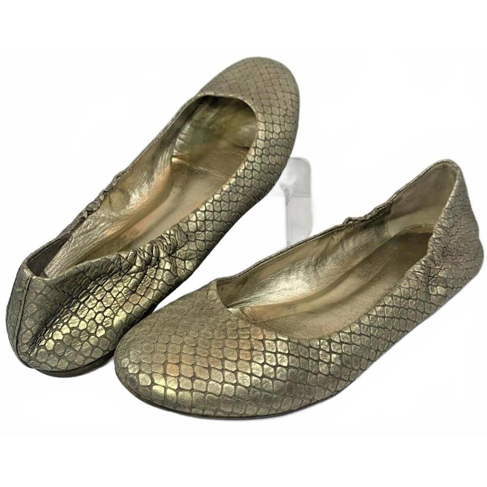 Delman Shiny Gold Python Leather Rubber Bottom Ballet Flats Size 6